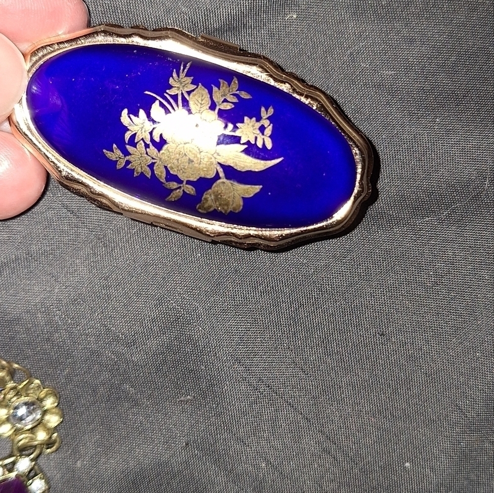 Blue Oval Mirror Ring Made in Japan Gold Tone - Picture 3 of 7
